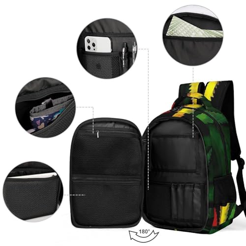 Unisex Backpack with Side Pockets, Women Men Durable Spacious Backpack, Rasta Flag Trippy Weed Leaf Comfy Shoulder Bag for Travel, Daily Commuting3