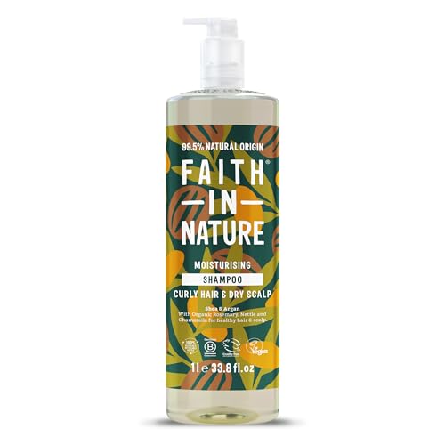 Faith In Nature 1L Natural Shea & Argan Shampoo Moisturising for Curly Hair & Dry Scalp Vegan & Cruelty Free No SLS Silicones or Parabens Family Sized