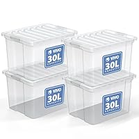30L Storage Box with Lid, Clear Transparent Plastic Storage Box, Super Strong Stackable Storage Boxes, Multipurpose Useful Organizer for Home, Office, Kitchen & Accessories (Pack of 4)
