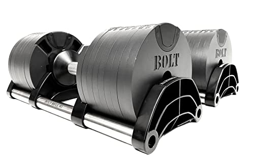 Adjustable Dumbbell 5-80LB (Pair) Black with Tray. Multiple Levels of Weight Change with one-Hand, Black. Strength Training Exercise Equipment for Full Body Workout Fitness Home Gym. BOLT FITNESS SUPPLY + NÃœOBELL