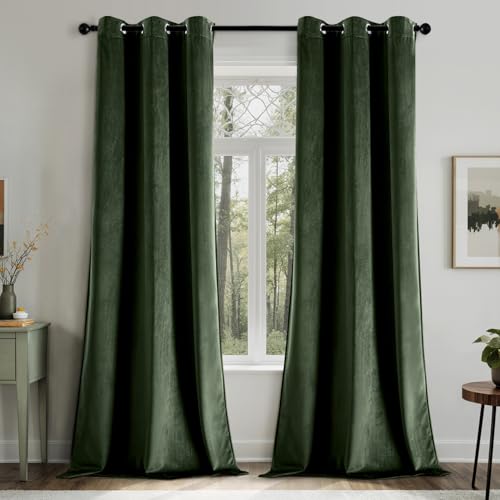 EMEMA Velvet Curtains 84 Inch Length 2 Panels Set, Olive