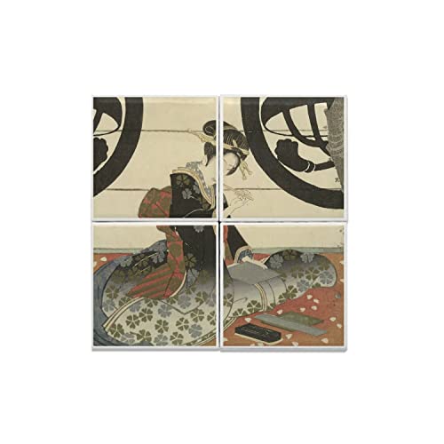 Carreaux céramique estampe japonaise 20x20 cm - Lot de 4