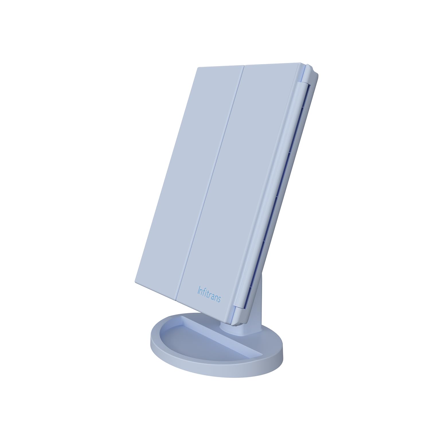 Infitrans Specchio con Luce,Specchi da Tavolo con Touch Screen Tri-Fold, ingrandimento 1x / 2X / 3X e Caricatore USB o Wireless, Luce LED Regolabile a 180 ° per Il banco da Viaggio (Blu)