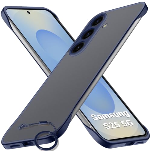 Image of TheGiftKart Hybrid Ultimate Slim Back Case Cover for Samsung Galaxy S25 5G | Camera & Screen Protection | Frosted Matte Translucent Hard Back Case Cover for Samsung Galaxy S25 (PC & TPU, Blue Bumper)
