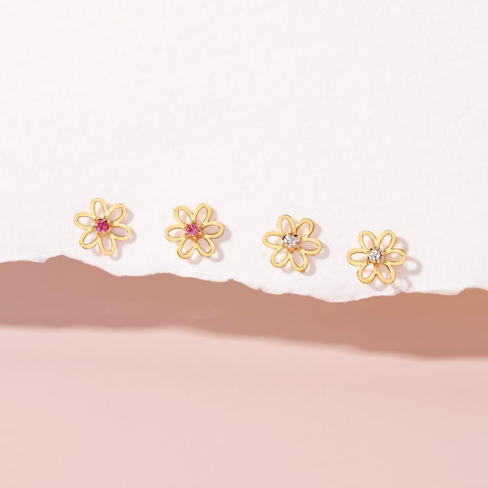 In Season Jewelry 14k Yellow Gold CZ Flower Kids Earrings - Earrings for Girls with Safety Screw Back Locking - Safe & Comfortable for Toddlers, Kids & Little Girls - Image 5