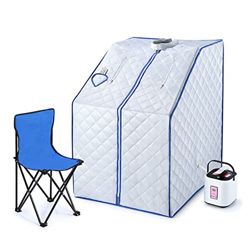 Portable Sauna Room for Home Full Body Personal Sauna Steam Sauna Tent at Home Spa with 1000W Steamer, Foldable Chair,Remote Control,Blue, Indoor