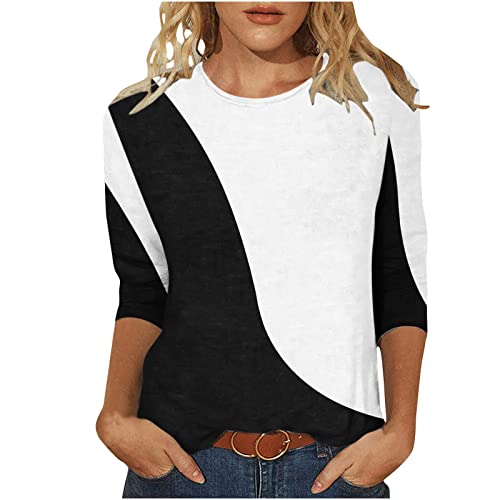 SMIDOW Womens 3/4 Sleeve Tunic Tops to Wear with Leggings 2023 Casual Summer Tees Trendy Color Block t-Shirt Blouse