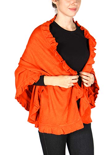 SERENITA Wrap Ruffle, Ruffle Scarf for Women, Trendy Ruffle Trimmed Knit Scarf Fall and Winter Shawl