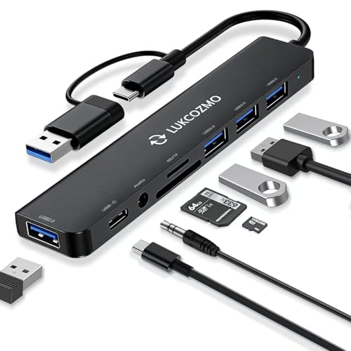 Image of USB-C 7-in-1 Hub: 4 USB 3.0, USB-C, SD /TF, Audio, for MacBook, iPad, Dell, HP, Phones