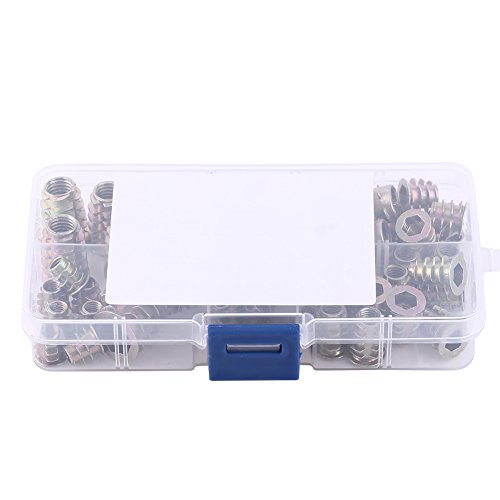 Threaded Insert Nuts Assortment Kit, 50pcs M4/M5/M6/M8/M10 Zinc Alloy Hex Flanged Screw-in Type, Hex Drive for Wood Furniture with Compact Case