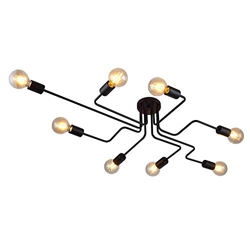 Lámpara Araña Vintage Industrial Lámpara de techo Moderna Luz de Colgante Negro Metal Iluminación 8 Bombilla E27 Creative para Comedor Salón Cocina (Negro - 8 Brazos) Cover