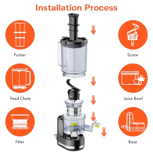 Image of Juicer Attachment for KitchenAid, Cold Press Slow Juicer with 4.9 inch Large Feed Chute for Whole Fruits & Vegetables, Includes 2 * 1L Measuring Cups for KitchenAid Accessories and Attachments, Black