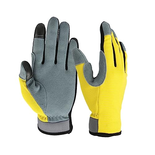 Happyyami Flexible Touch Gloves Genuine Leather Palm Breathable Gloves for Working Gardening DIY Mechanics Full Finger Grip (l)