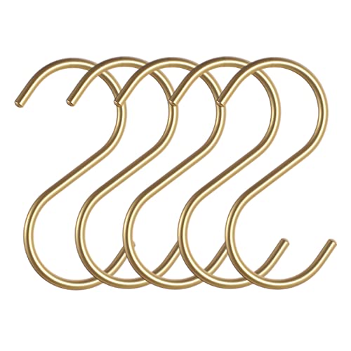Metallhaken Zum Aufhängen S-förmige Haken Hängehaken S-haken Aluminium S Haken Zum Aufhängen Kleiderbügel Metallhaken Hängehaken Set Für Hängende Für Küche, Badezimmer, Schlafzimmer(Gold) 5 Stück/set