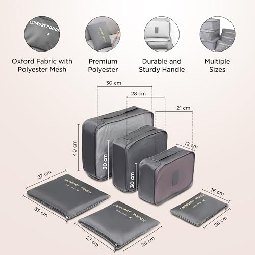 Image of UMAI 6-Piece Vacuum-Compressed Travel Toiletry Kits | Waterproof Lightweight | Cosmetics /Laundry /Socks /Shoes Organizer Pouch|Foldable Multi-functional Organizer + Pouch Packing Cubes | Grey