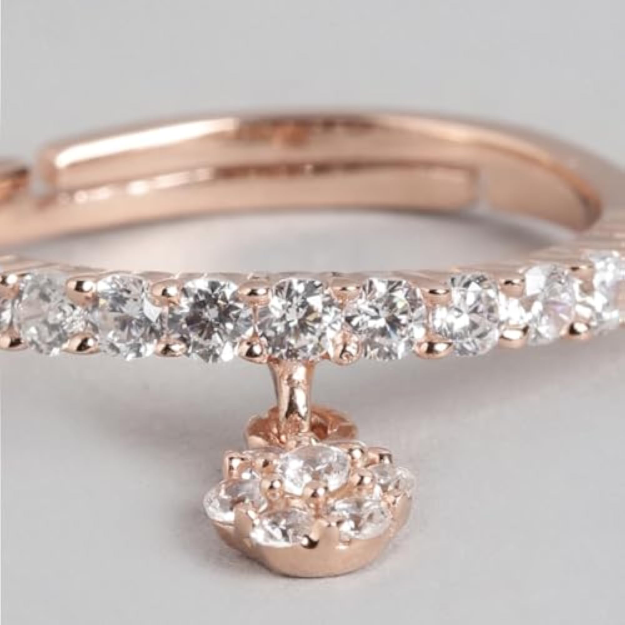 925 Sterling Silver CZ Drop Rose Ring with 925 Hallmark