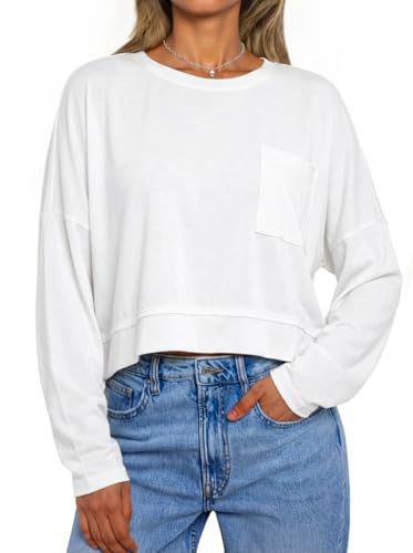 Tankaneo Womens Cropped Long Sleeve Shirts Trendy...