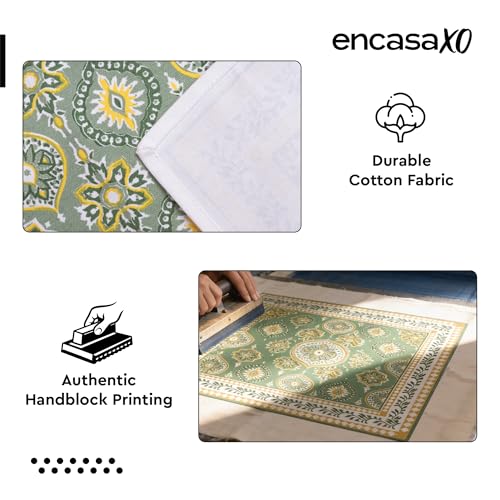 Image of Encasa XO Dining Table Napkins Set of 6 | Sage-03 Block Printed Cotton Canvas Cloth Napkin - 45x45 cm | Jaipur Sanganeri Hand Print