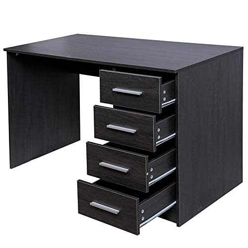 BAKAJI Schreibtisch mit Schubladen, 4 Schubladen, Arbeitstisch, PC-Tisch, Computer, aus MDF-Holz, Einrichtung, Zuhause, Büro, Kinderzimmer, modernes Design, Größe 110 x 56 x 73 cm (Grau)