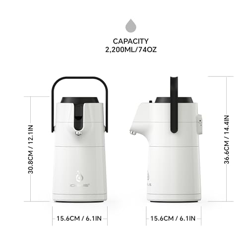 Image of IDEUS Thermal Coffee Carafe 74oz (2,200ml), Stainless Steel Double Wall Insulated Vacuum Flask, Water Jug Coffee Server and Beverage Dispenser, Heat and Cold Retention (White, 74oz (2,200ml))