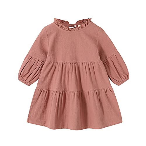 Toddler Kids Baby Girl Dress Lantern Long Sleeve Solid Color Casual Dresses Girls Fall Winter Outfit Clothes (18-24 Months, Deep Pink) #TOP1