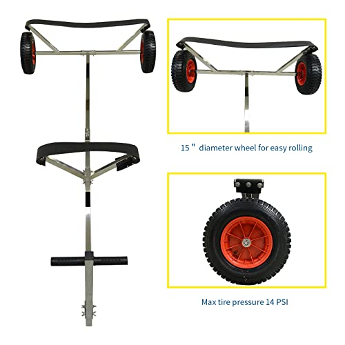 Stainless Steel Boat Launching Dolly For Inflatable With 16” Wheels Hand Trailer #TOP2