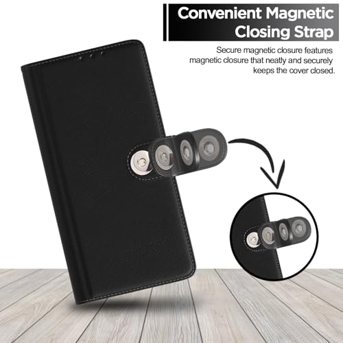 Image of Pikkme Flip Cover Leather Finish | Inside TPU with Card Pockets | Wallet Stand and Shock Proof | Complete Protection Button Flip Case for Oppo A78 4G (Black)