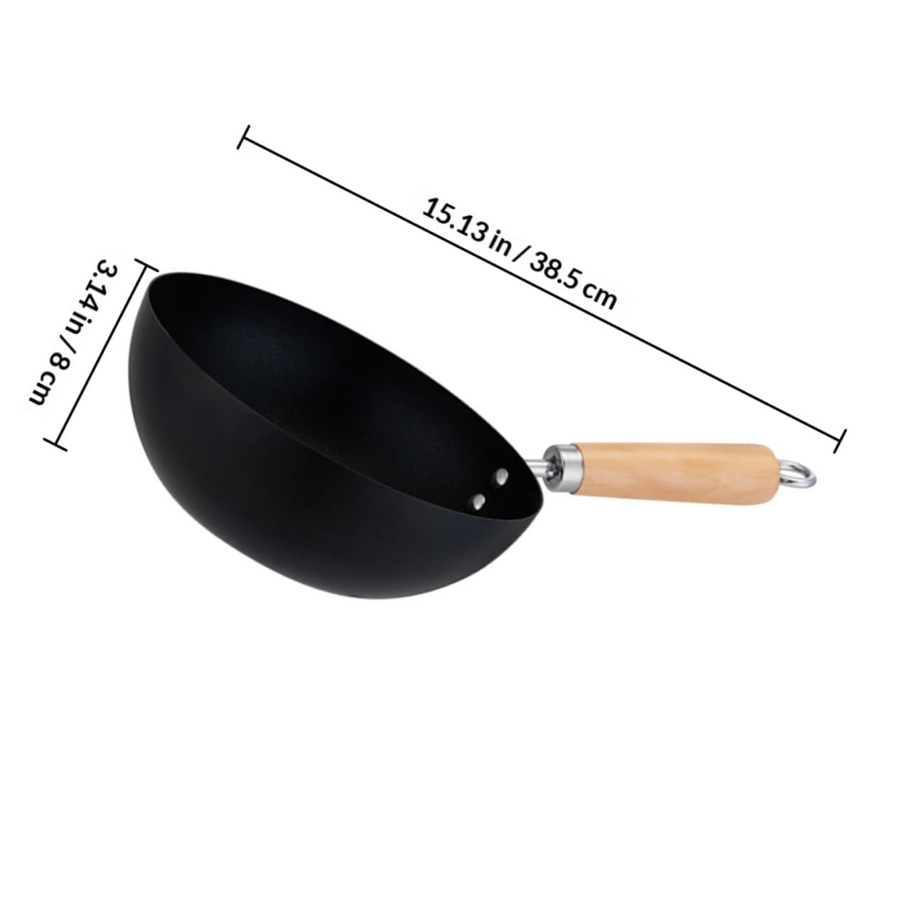 Amosfun Padella Wok Antiaderente in Acciaio Inox 22 Cm senza Coperchio con Manico Ergonomico in Legno, Mini Padella per Uova e Cottura Uniforme su Tutti i Fornelli, per Cucina Casalinga