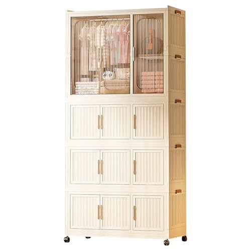 Roupeiros para Quarto Portátil y Plegable con Puertas Magnéticas Armario Esquinero Dormitorio Apilable con Ruedas Material PP Grueso para Organizar la Ropa y EI Hogar(92 * 45 * 196cm)