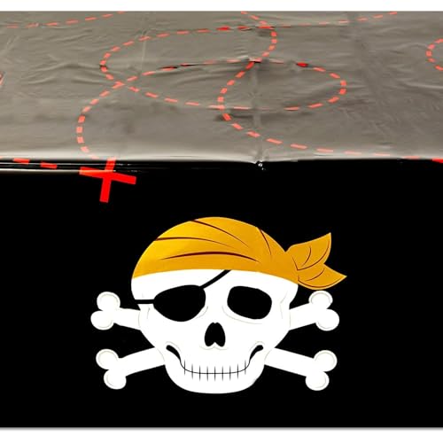 Image of BLUE PANDA Skull Plastic Tablecloths for Pirate Birthday Party (54 x 108 in, 3 Pack) - Pirate Tablecloth - Table Cloth - Plastic Table Cloth Disposable