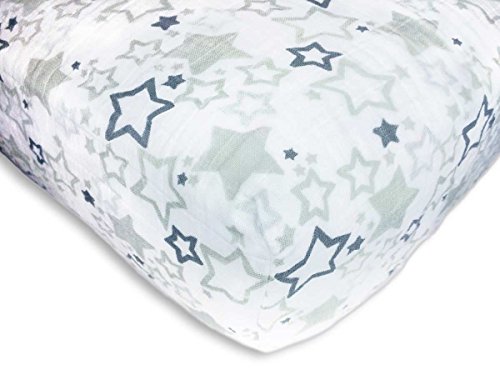 Image of SwaddleDesigns Softest Cotton Muslin Fitted Crib Sheet /Toddler Sheet for Baby Boy & Girl, Gray & Sterling Starshine