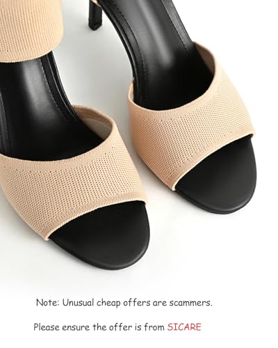 Image of Peep Toe Heels for Women Sexy 3 Inches Stiletto Heeled Sandals for Women Open Toe Wide Stretchy Knit Heel Sandal Booties Slip On Comfortable Dressy Shoes for Prom, Party and Work