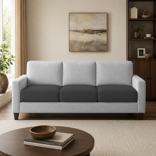 Image of Casaliving Gladino Modern Velvet Fabric Sofa, Tufted Design Upholstered 3 Seater Sofa Set for Living Room, Premium Velvet Fabric Sofa (Black Grey)