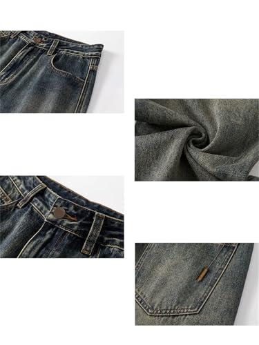 Men with Pockets Jeans Vintage Casual Wide-Leg Trousers Washed Distressed Denim Straight Pants3