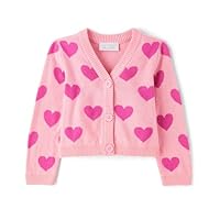 The Children's Place,Baby-Girls,and Toddler Long Sleeve Knit Button Cardigan,Pink Valentine Hearts,4 Years