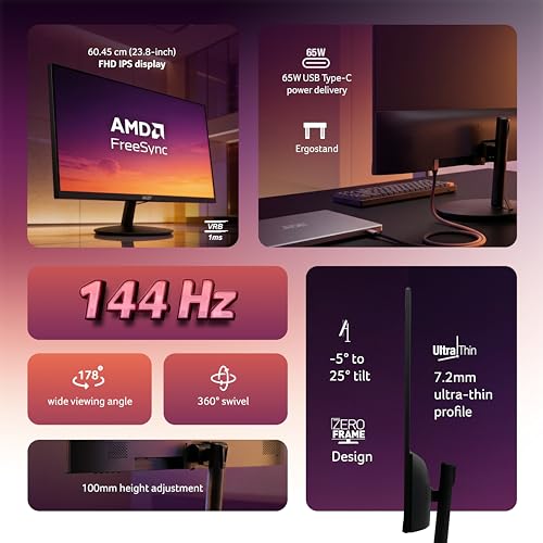 Image of Acer SH242Y P1 23.8 Inch FHD IPS Gaming Monitor I 144Hz Refresh Rate I 1ms VRB I USB Type-C 65W PD I AMD FreeSync I Ultra Slim Design I ErgoStand I HDMI I Built-in Speakers I VisionCare Technology