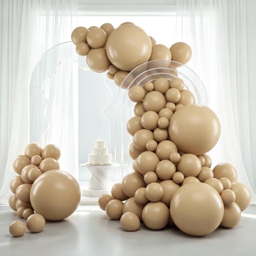 RUBFAC Vanilla Brown Beige Balloons 129pcs Different Sizes Pack of 18 12 10 5 Inch Light Brown Cream Ivory Balloon Neutral Boho Garland Arch Kit for Wedding Baby Shower Birthday Party Decorations
