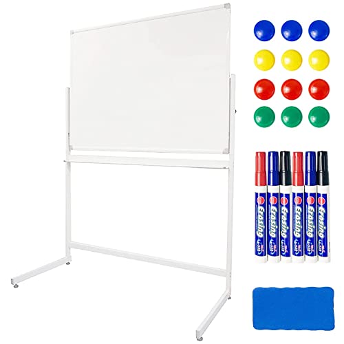 ホワイトボード 両面【個人宅への配送可能】180度回転 キャスター付き マグネット対応 黒板 掲示板 事務所 会社 会議 事務 オフィス (L字脚 白 1200×900)