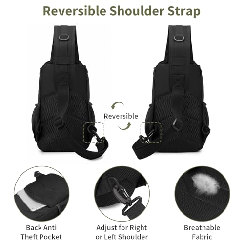 CamGo Small Tactical Sling Bag One Strap Crossbody Fishing Shoulder Pack Molle Backpack for Sport Daily (#02-Black)4