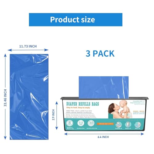 Image of Diaper Pail Easy Roll Refill Bags, Compatible with Easy Roll Signature Diaper Pail and Platinum D iaper P ail, Lasts Up to 8 Months,7-Layer Odor-Barrier Technology, 30 bags per pack (Pack of 3)