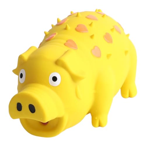 Qcwwy Schweineform Latex Haustier Kauspielzeug Langlebige Angst Interaktives Hund Kauen Spielzeug für Welpen Hunde Bildungsdesign Zum Training von Kauenkraft für Hunde und Katzen Gelb