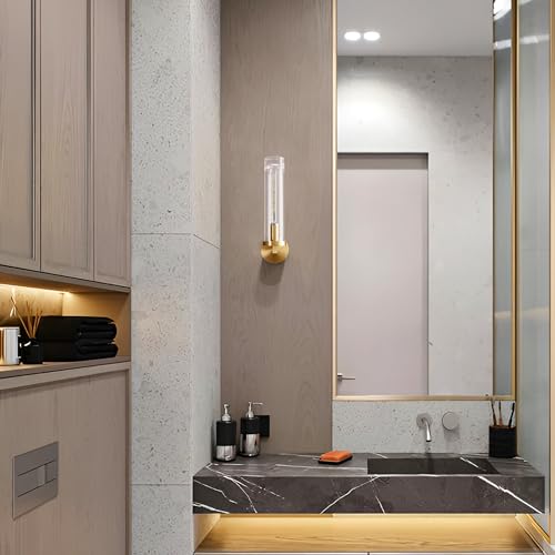 Brass Wall Sconces Lights Indoors Gold Bathroom Wall Sconces, Elevate Your Indoor Spaces with Crystal Wall Sconce, Wall Lights for Mirror Perfect for Living Room Bedroom Dresser, Vanity (gold)