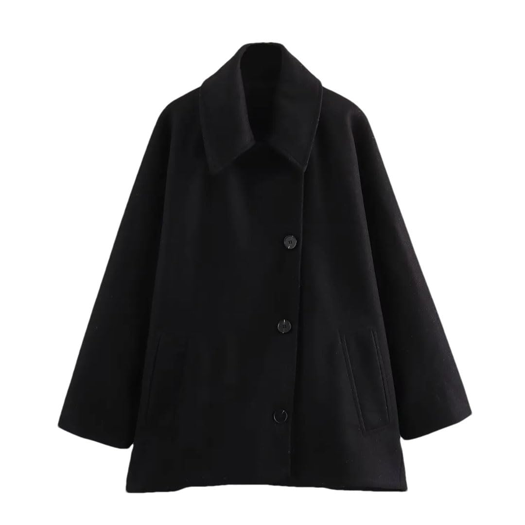 Cappotto invernale da donna in misto lana con risvolto con maniche a mantello cappotto oversize monopetto chic caldo capispalla