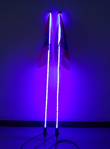 2PCS 3 Foot Flexible RGB Multiple Colors LED Whip Lights SUV UTV Safety Light Bluetooth App Controlled - Accessories for UTV ATV Polaris RZR 4 Wheeler