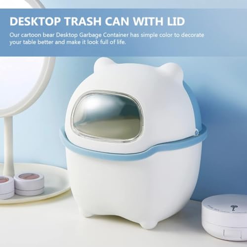 Image of Mini Desktop Trash Can, Cute Bear Wastebasket with Lid Small Tabletop Paper Garbage Can Rubbish Bin Small Countertop Trash Bin Container for Home Office