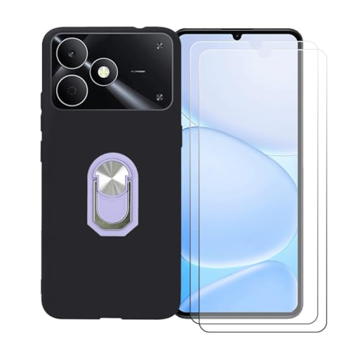 CongJiaLingXi �P�[�X �K�p �� Realme Note 80 (6.74") �����O�T�|�[�g+ [2�p�b�N]�����K���X�X�N���[���v���e�N�^�[�A�_��ȃV���R�[���V�F���o���p�[TPU�ی�J�o�[�������,�p�[�v��