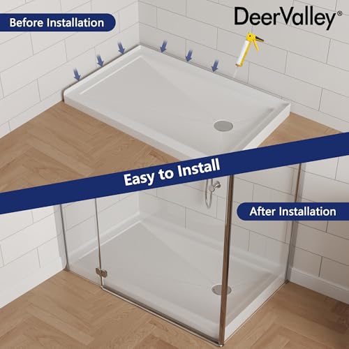 Image of DeerValley 48 inchL X 30 inchW Right Drain Shower Base in White