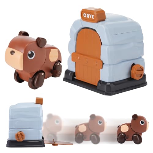 Wind Up Toy Cars and House Set, Bear Car Toys for Toddlers 1 2 3+ Year Old Boys Girls, Kids Racing Car Toys with Clockwork, Montessori Sensory Animal Baby Climbing Toys Christmas Birthday Gifts