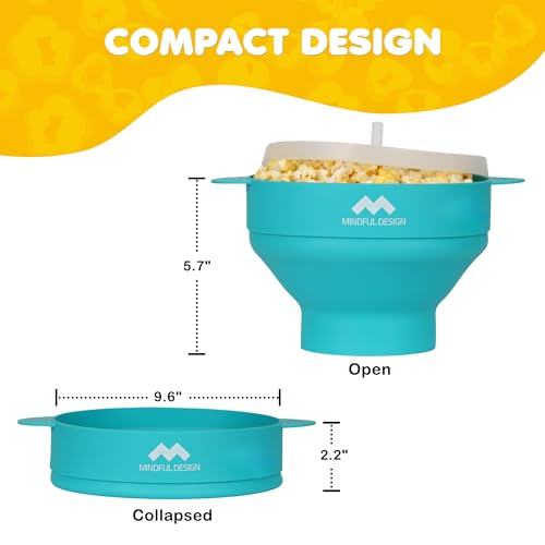 Image of The Original Mindful Design Collapsible Microwave Popcorn Popper - Silicone Bowl, BPA-Free & Dishwasher Safe (Cyan)