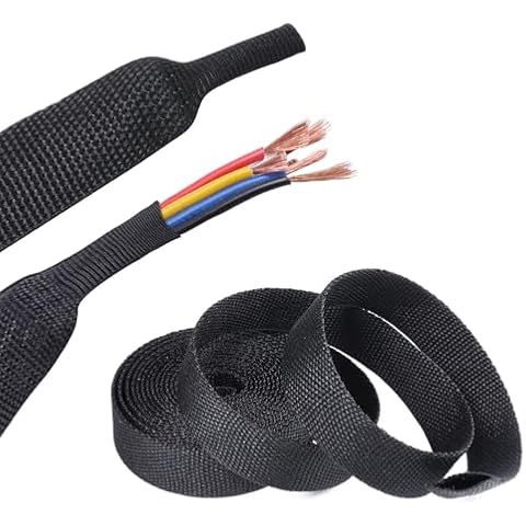 Fourub 2 in 1 Ratio Heat Shrink Braided Sleeving, Flat Wire Insulation Protection, Automotive Braided Protective Sleeve, Abrasion Resistance (3/8"-18Ft) Cover